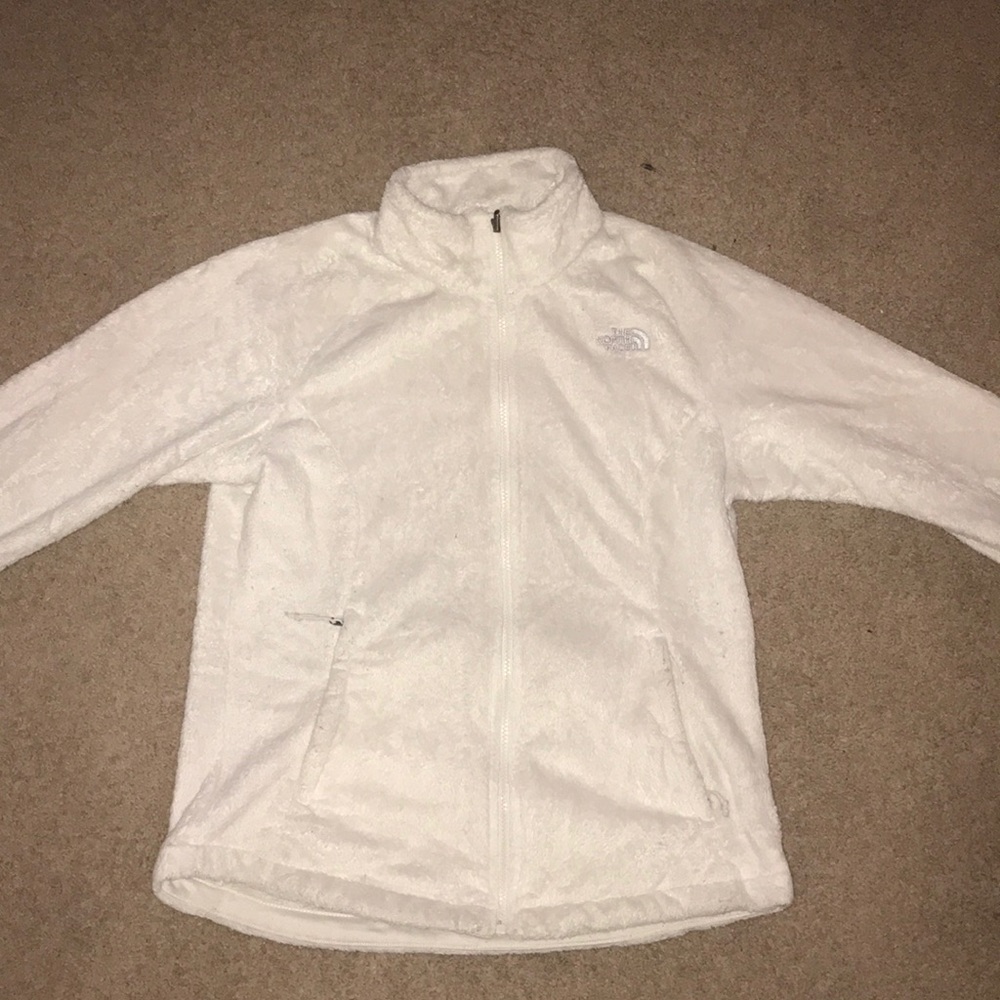 Fuzzy White NorthFace Jacket.
